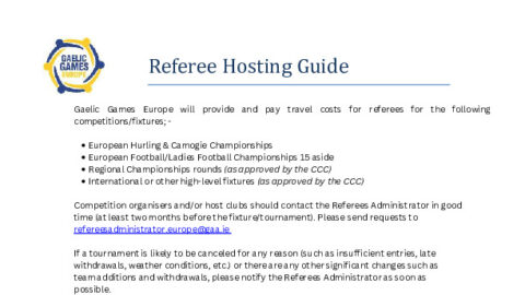 Gaelic Games Europe (GGE) – Referee Hosting Guide